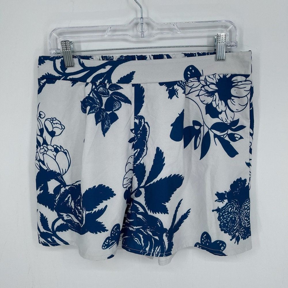SHEIN Women's Blue Floral Print Elastic Waist Tropical Beach Shorts Size XL